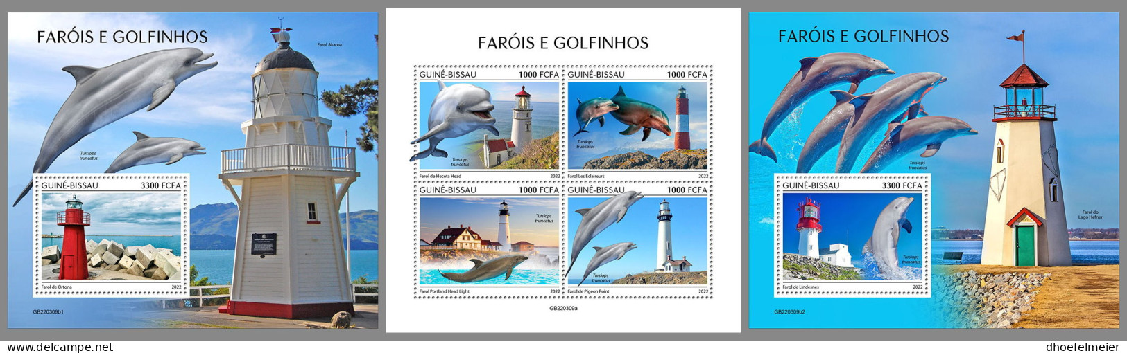 GUINEA BISSAU 2022 MNH Dolphins Delphine Dauphins Lighthouses M/S+2S/S - IMPERFORATED - DHQ2315 - Dauphins