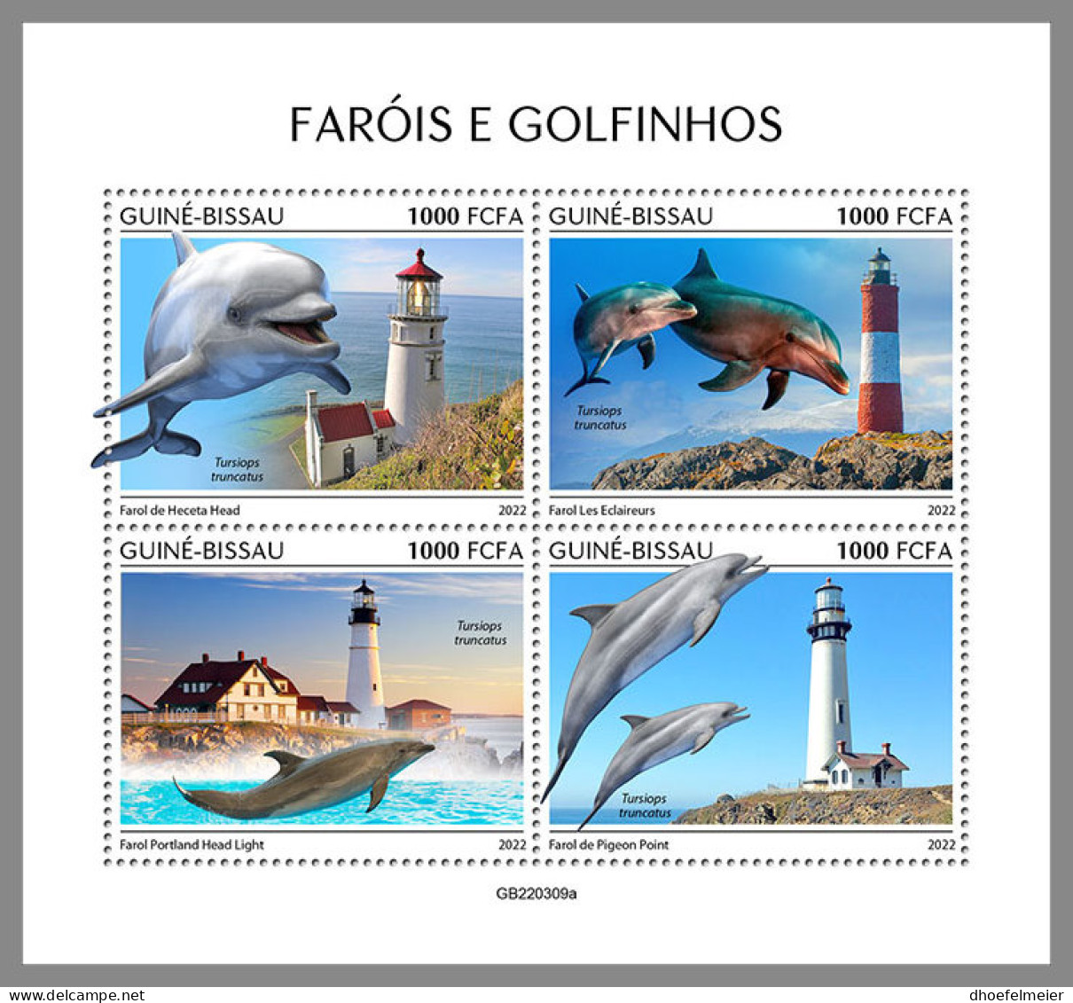 GUINEA BISSAU 2022 MNH Dolphins Delphine Dauphins Lighthouses M/S - IMPERFORATED - DHQ2315 - Dauphins