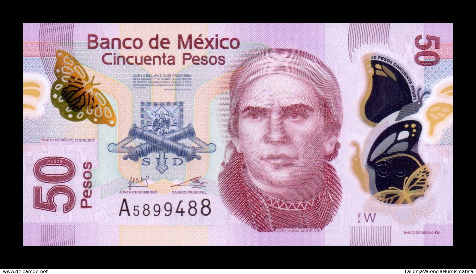 México 50 Pesos 2017 Pick 123Aw Serie W Polymer Sc Unc - Mexico