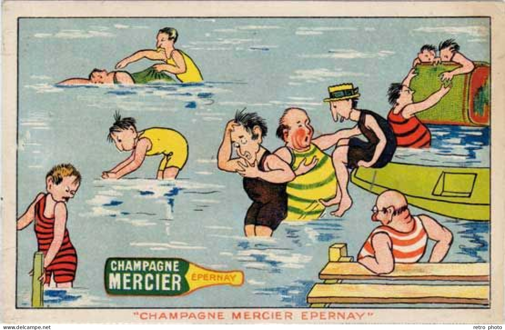 Cpa Pub Champagne Mercier Epernay , Mer, Natation, Hommes En Maillot De Bain  -état-   (S.12771) - Publicité