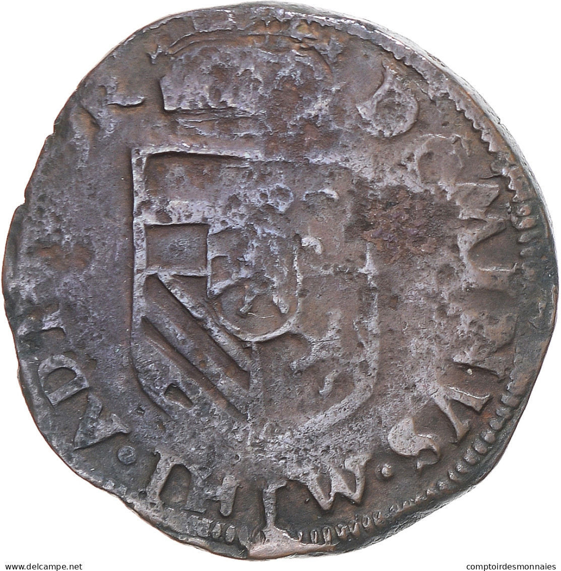 Monnaie, Pays-Bas Espagnols, Philippe II, Liard, 1587, Maastricht, TB+, Cuivre - …-1795 : Vereinigte Provinzen