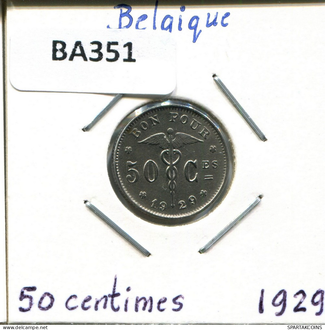 50 CENTIMES 1929 BELGIEN BELGIUM Münze Französisch Text #BA351.D - 50 Cent