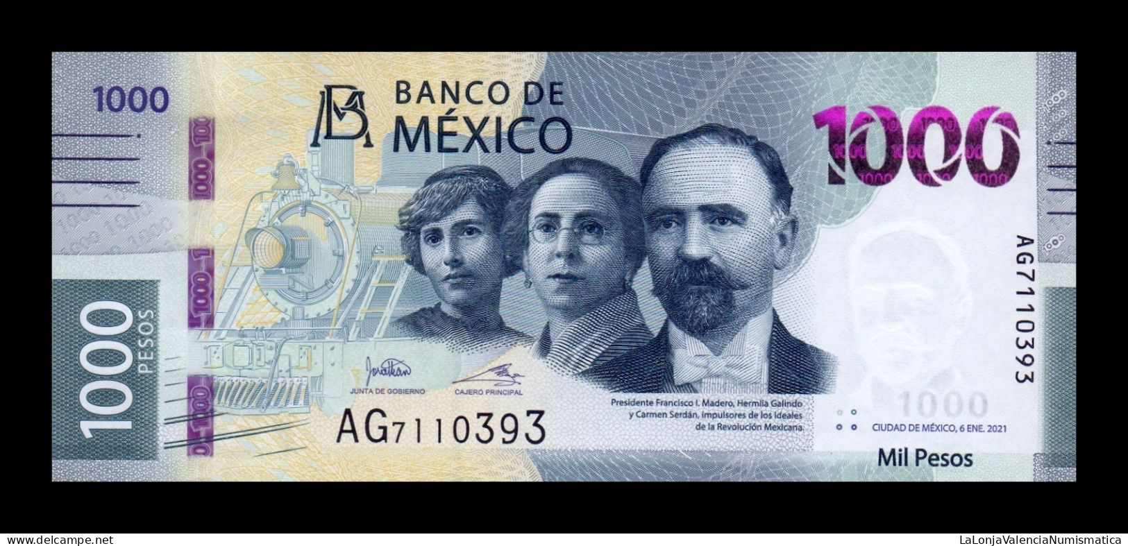 México 1000 Pesos 2021 Pick 137b (5) First Date Sc Unc - Mexico