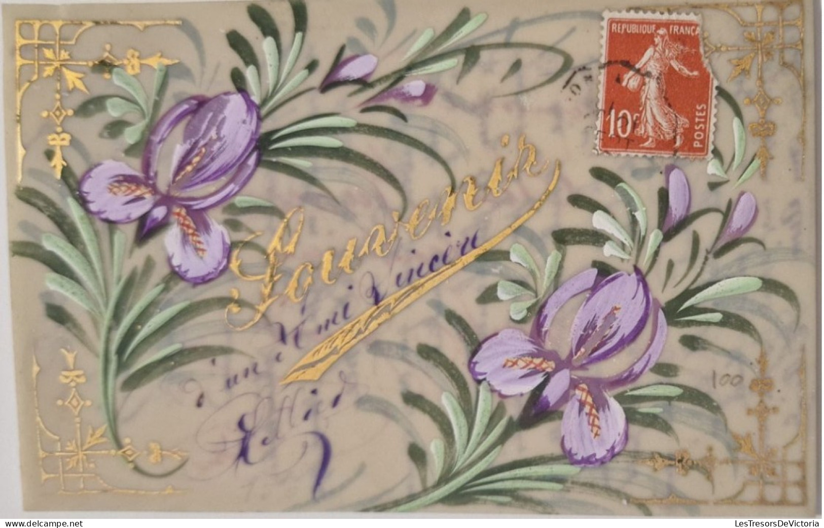 FANTAISIES - CARTE PORCELAINE  - Fleur Violette - Souvenir - Carte Postale Ancienne - Altri & Non Classificati