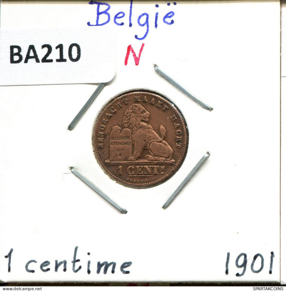 1 CENTIME 1901 DUTCH Text BELGIEN BELGIUM Münze #BA210.D - 1 Cent