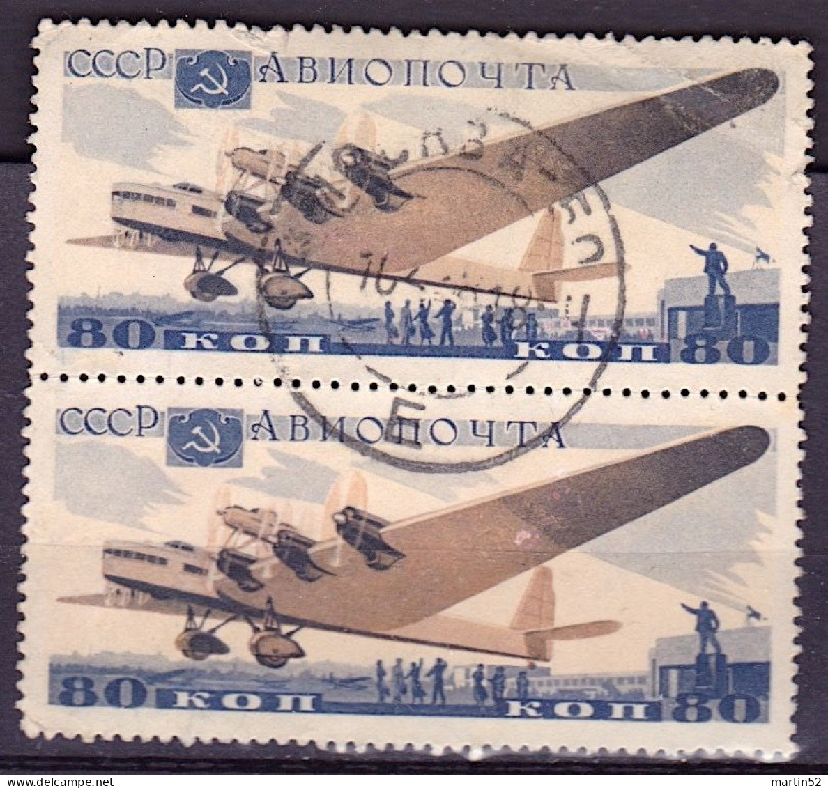 Sowiet-Union CCCP Russie URSS 1937: Antonov ANT-20 (80 Kop) Michel-N° 576 Im Paar Gestempelt Obliterée Used - Usados