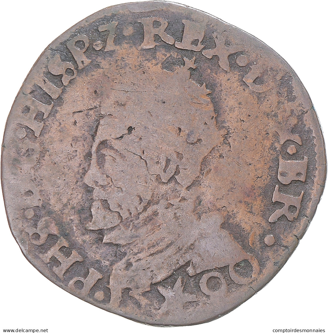 Monnaie, Pays-Bas Espagnols, Philippe II, Liard, 1590, Maastricht, TB+, Cuivre - …-1795 : Vereinigte Provinzen
