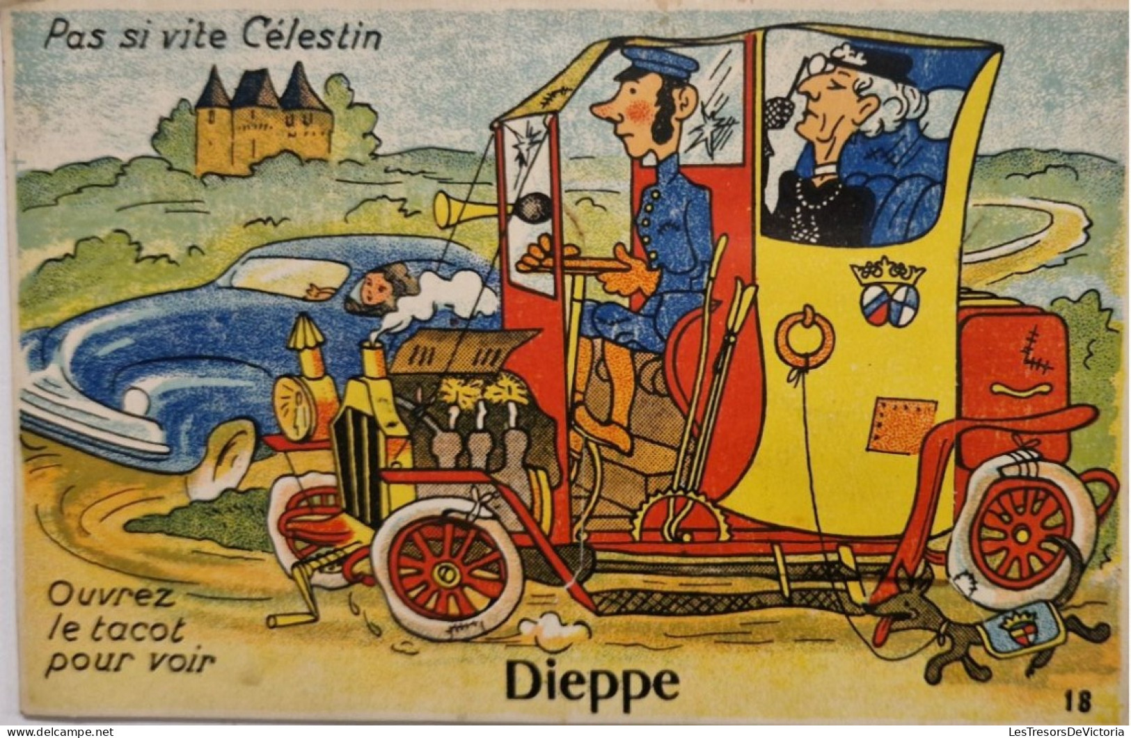 FANTAISIES - CARTE A SYSTEMES - Pas Si Vite Célestin Ouvrez Le Tacot Pour Voir DIEPPE - Carte Postale Ancienne - Met Mechanische Systemen