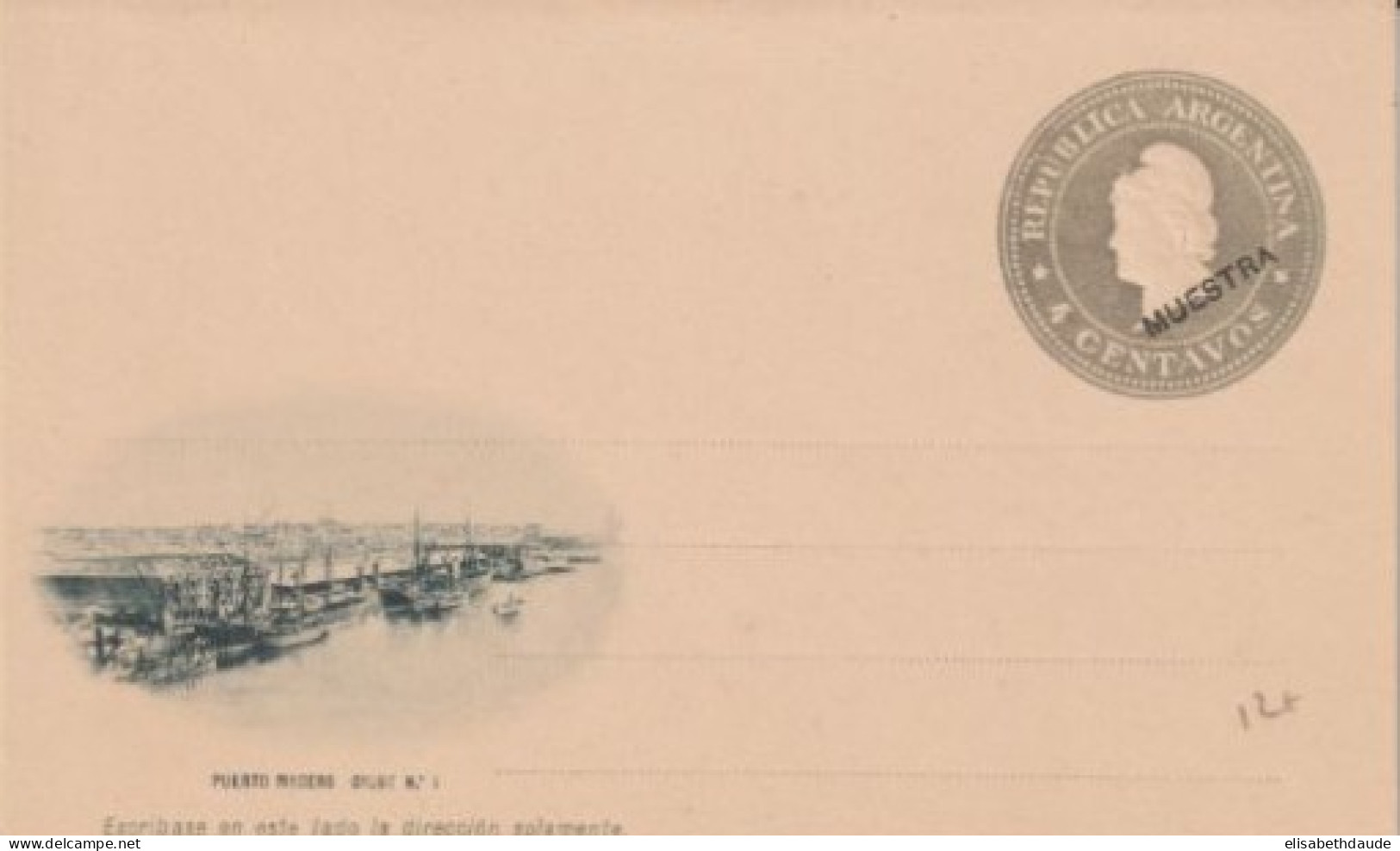 ARGENTINE - ESSAI / MUESTRA - CP ENTIER POSTAL ILLUSTREE "PUERTO MADERO" - Ganzsachen