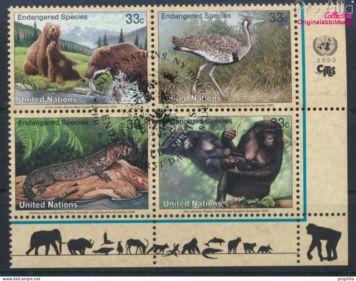 UNO - New York 831-834 Viererblock (kompl.Ausg.) Gestempelt 2000 Gefährdete Tiere (10064425 - Used Stamps