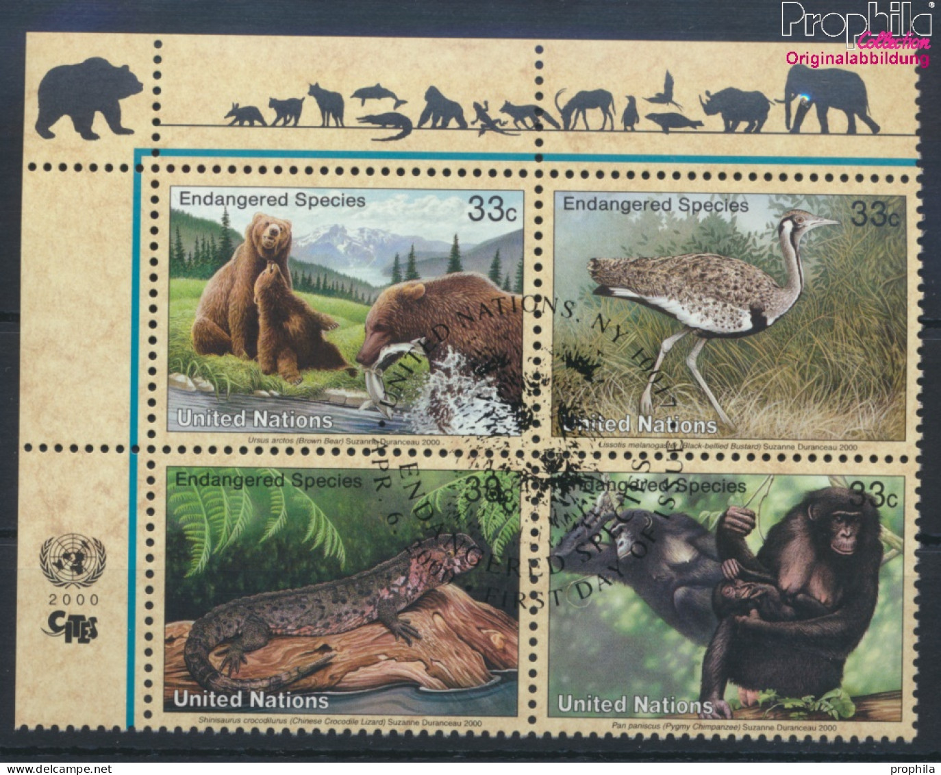 UNO - New York 831-834 Viererblock (kompl.Ausg.) Gestempelt 2000 Gefährdete Tiere (10064429 - Used Stamps