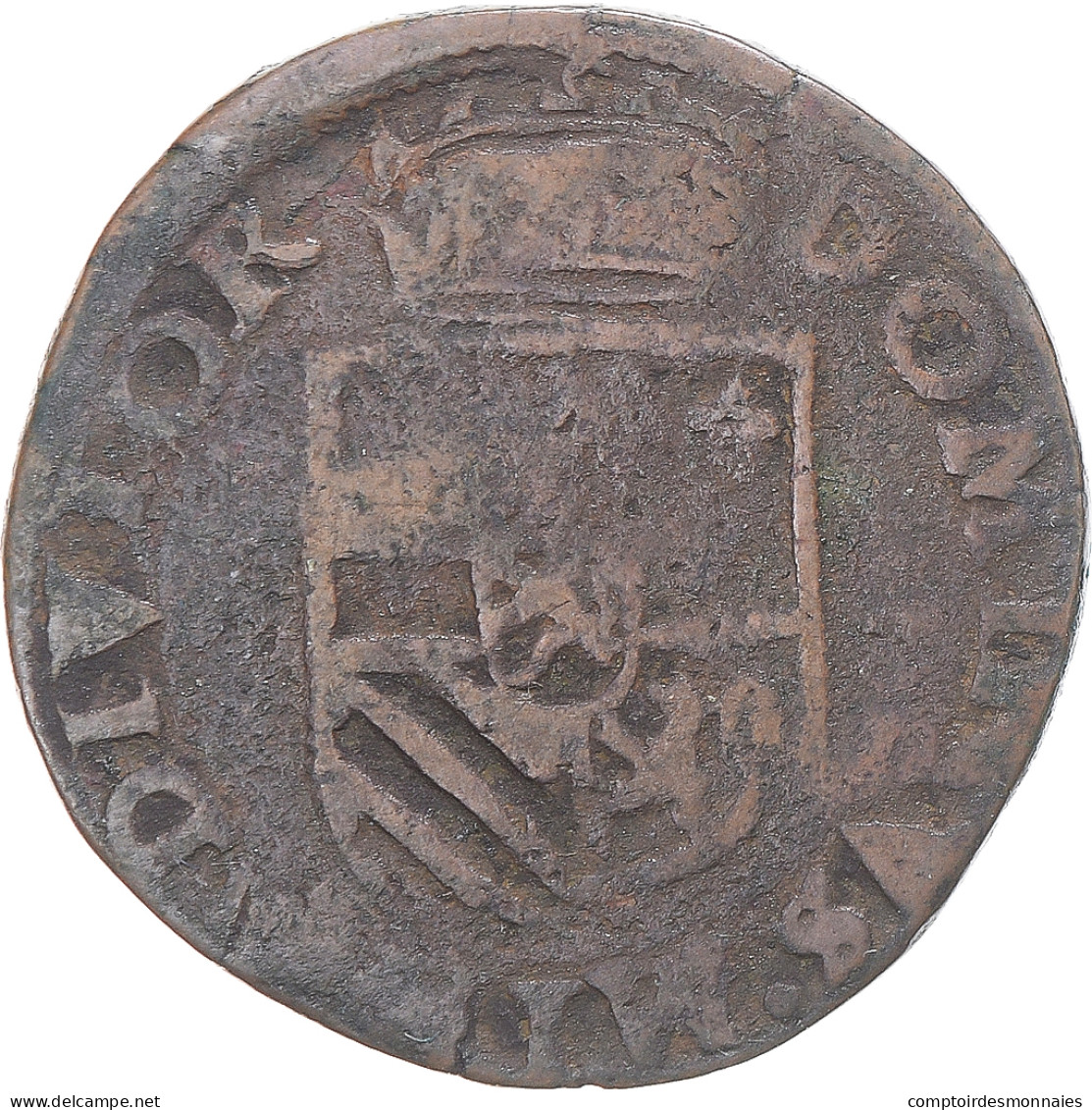 Monnaie, Pays-Bas Espagnols, Philippe II, Liard, 1593, Maastricht, TB+, Cuivre - …-1795 : Période Ancienne