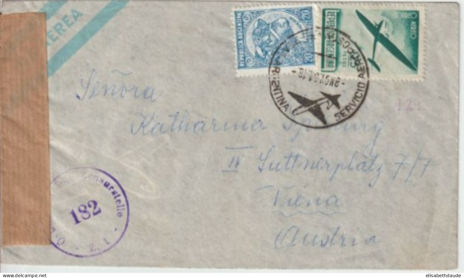 ARGENTINE - 1951 - ENVELOPPE CENSURE ! Par AVION OBLITERATION AEROPOSTALE ! De BUENOS AIRES => WIEN (AUSTRIA) ! - Poste Aérienne