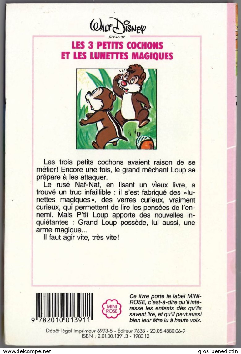 Hachette - Bibliothèque Rose - Walt Disney - "Les 3 Petits Cochons Et Les Lunettes Magiques" - 1983 - #Ben&Brose&Disney - Bibliothèque Rose