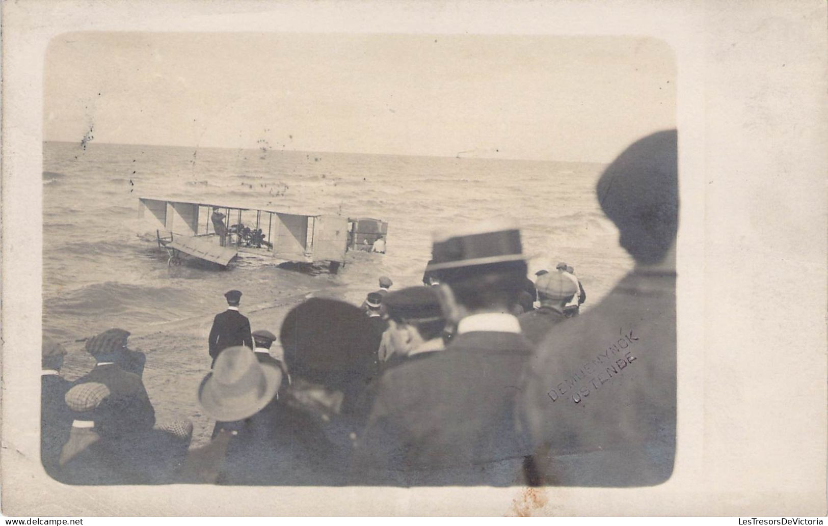 Carte Photo - Avion échoué à La Mer - Sauvetage ? - Demuenynck Ostende - Carte Postale Ancienne - Fotografia