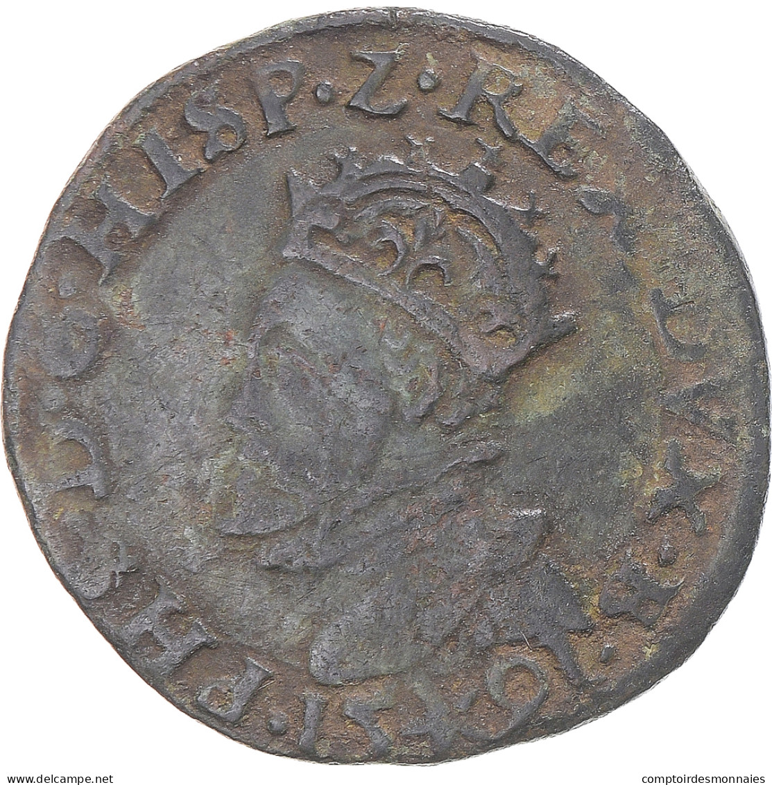 Monnaie, Pays-Bas Espagnols, Philippe II, Liard, 1591, Maastricht, TTB, Cuivre - …-1795 : Vereinigte Provinzen