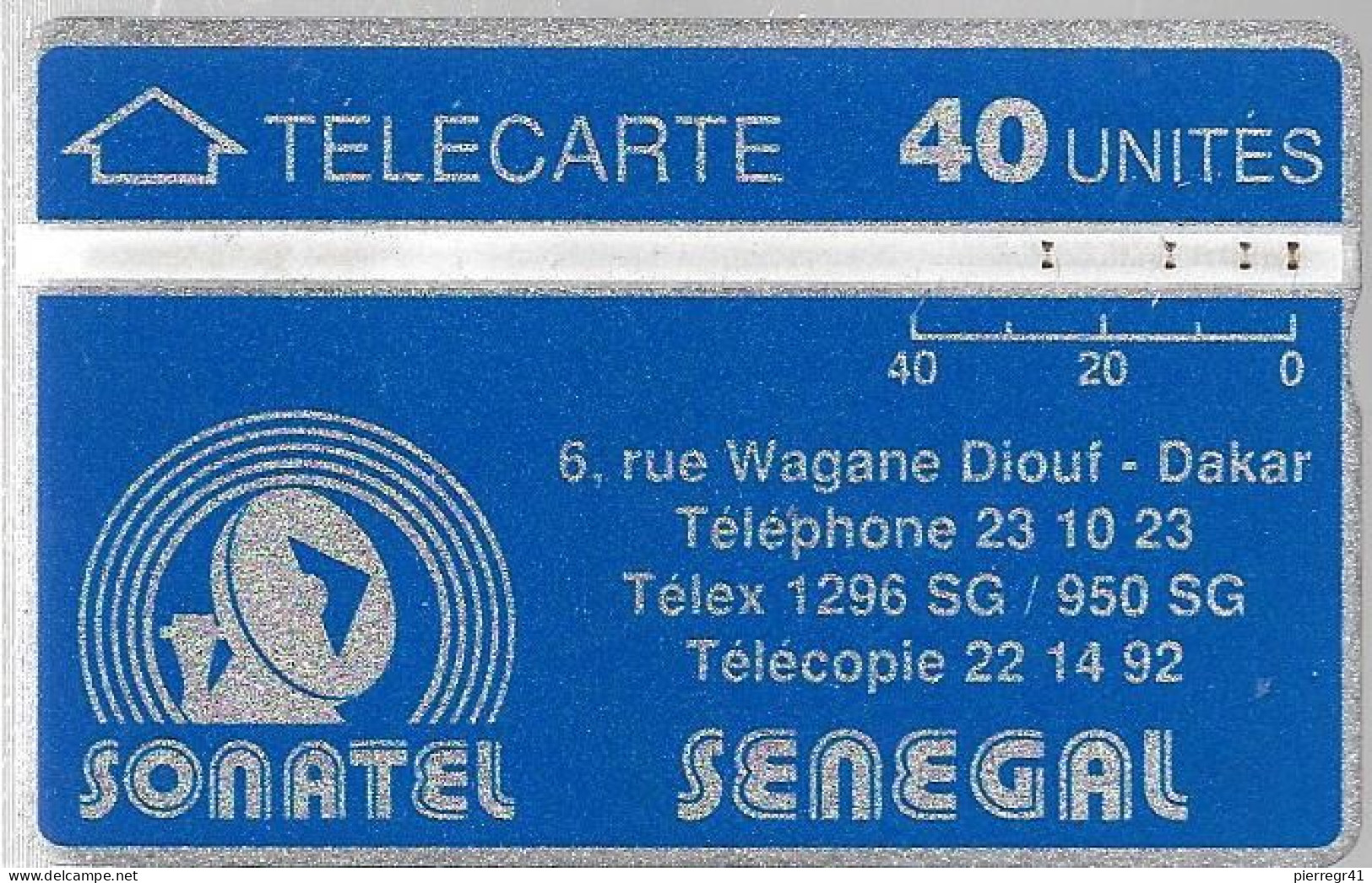 CARTE-HOLOGRAPHIQUE-SENEGAL-40U-SONATEL-V°N° Envers-N°205G29672-R° Bandes Argent/H0,5mm-B 1 Mm -UTILISE-TBE - Senegal