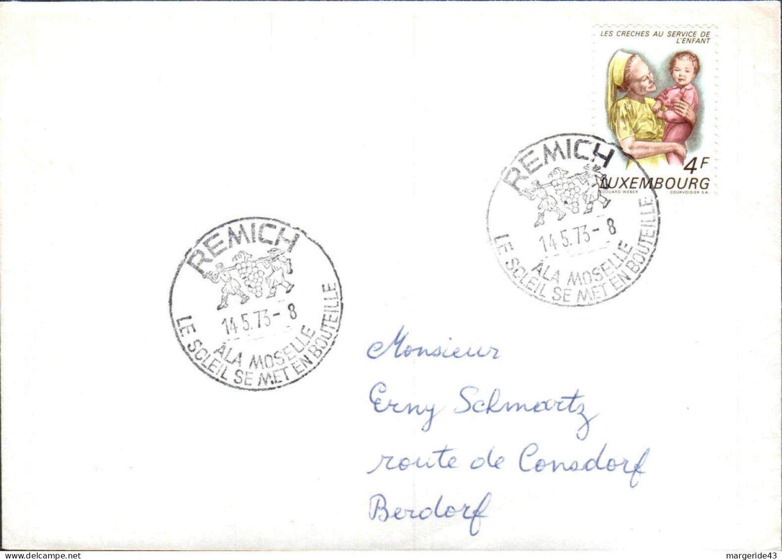 LUXEMBOURG SEUL SUR LETTRE DE REMICH 1973 - Storia Postale