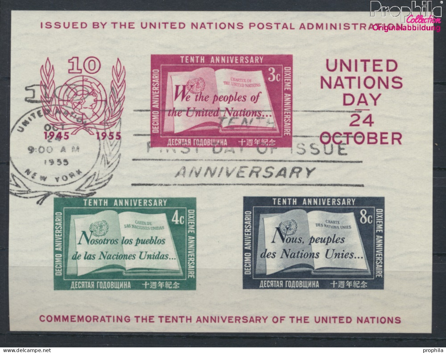 UNO - New York Block1I (kompl.Ausg.) Gestempelt 1955 10 Jahre UNO (10049270 - Usados