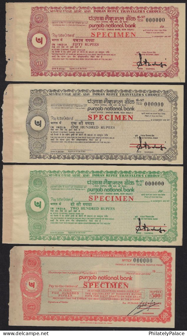 British India 1900 Different 4v Punjab National Bank Specimen Travellers Cheques (**) Inde Indien - Chèques & Chèques De Voyage