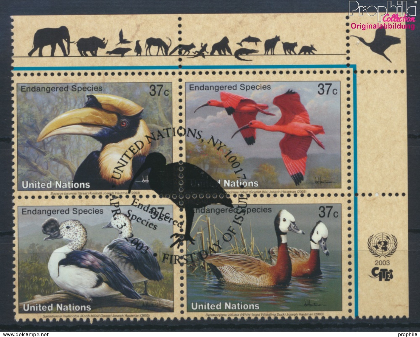 UNO - New York 925-928 Viererblock (kompl.Ausg.) Gestempelt 2003 Vögel (10064255 - Used Stamps