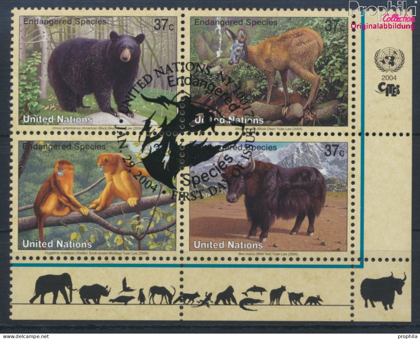 UNO - New York 946-949 Viererblock (kompl.Ausg.) Gestempelt 2004 Säugetiere (10064232 - Used Stamps