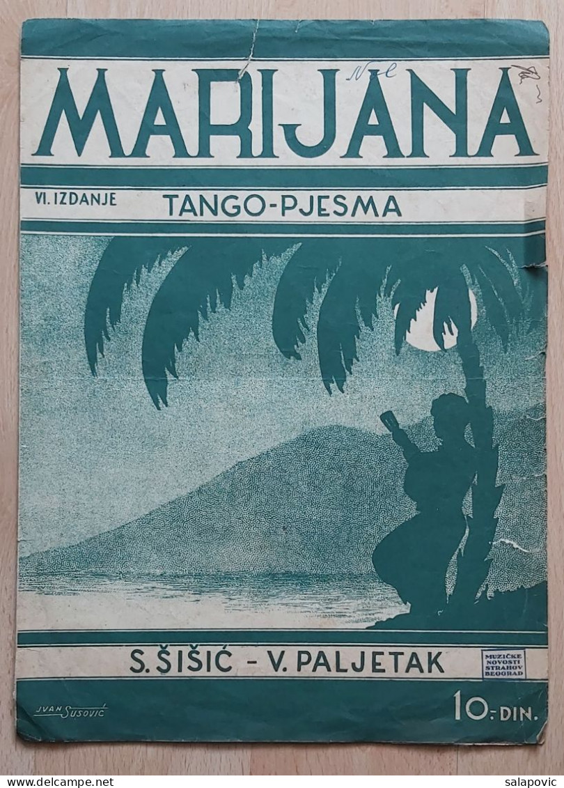 Marijana VI. Izdanje Tango Pjesma Vlaho Paljetak, S. Šišić Kingdom Yugoslavia 1936 - Accesorios & Cubiertas