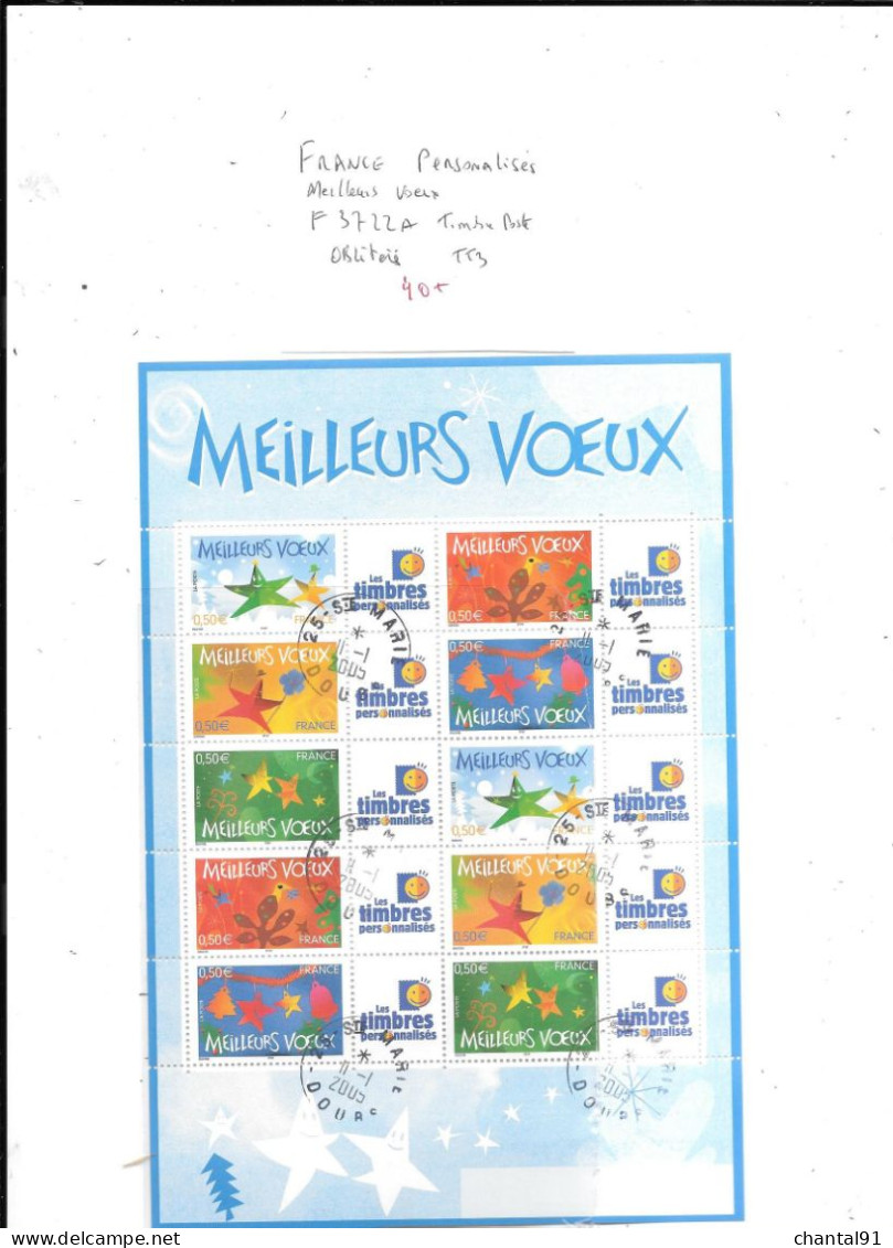 FRANCE PERSONNALISE N° F3722A OBL MEILLEURS VOEUX - Oblitérés
