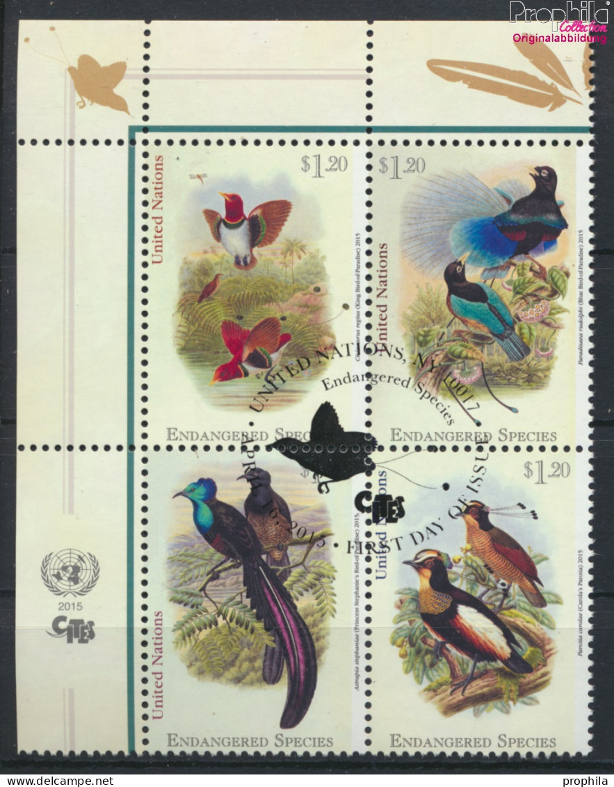 UNO - New York 1465-1468 Viererblock (kompl.Ausg.) Gestempelt 2015 Paradiesvögel (10049231 - Oblitérés