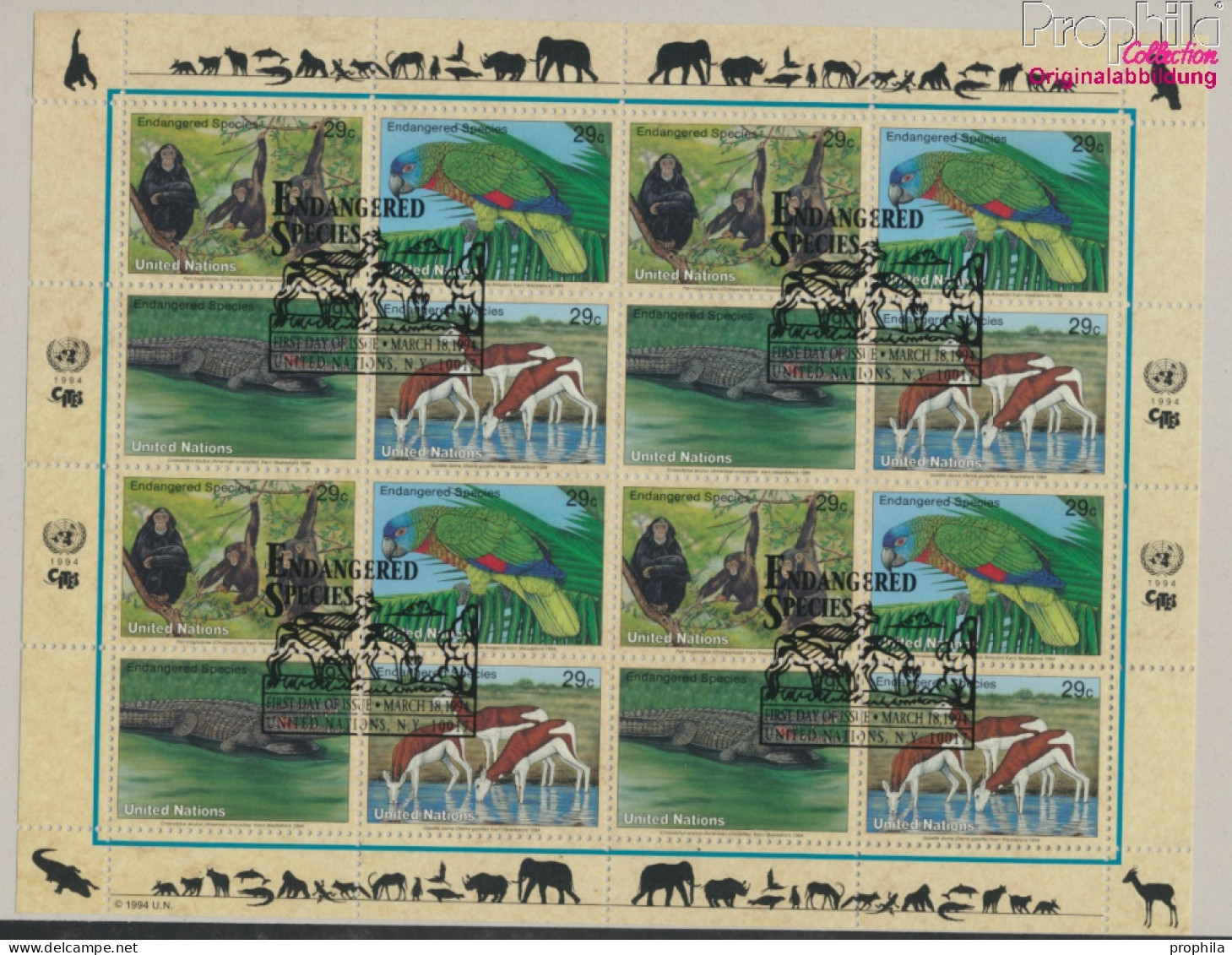 UNO - New York 663-666Klb Kleinbogen (kompl.Ausg.) Gestempelt 1994 Gefährdete Tiere (10050716 - Used Stamps