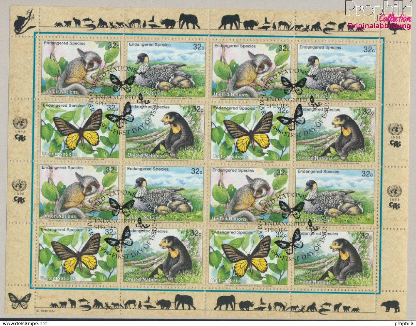 UNO - New York 767-770Klb Kleinbogen (kompl.Ausg.) Gestempelt 1998 Gefährdete Tiere (10050699 - Used Stamps