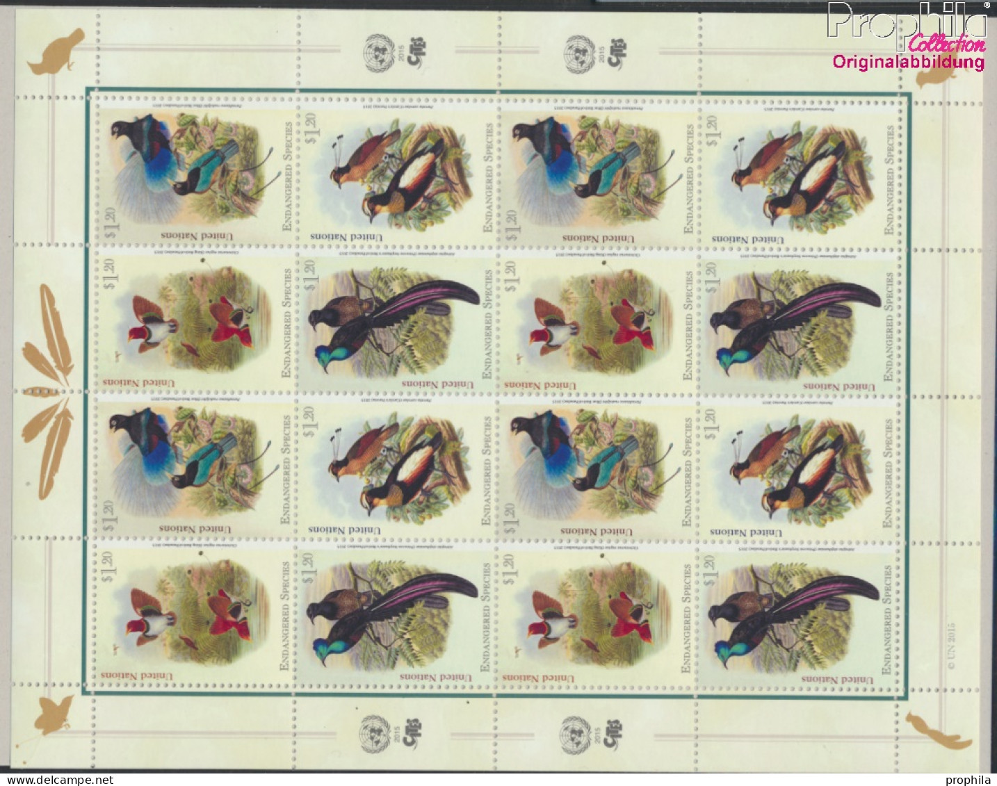 UNO - New York 1465-1468Klb Kleinbogen (kompl.Ausg.) Postfrisch 2015 Paradiesvögel (10050630 - Ungebraucht