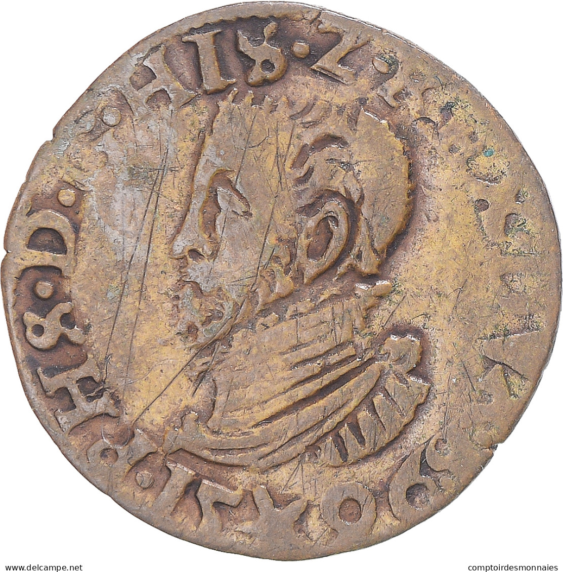 Monnaie, Pays-Bas Espagnols, Philippe II, Gigot, 1596, Maastricht, TB+, Cuivre - …-1795 : Période Ancienne