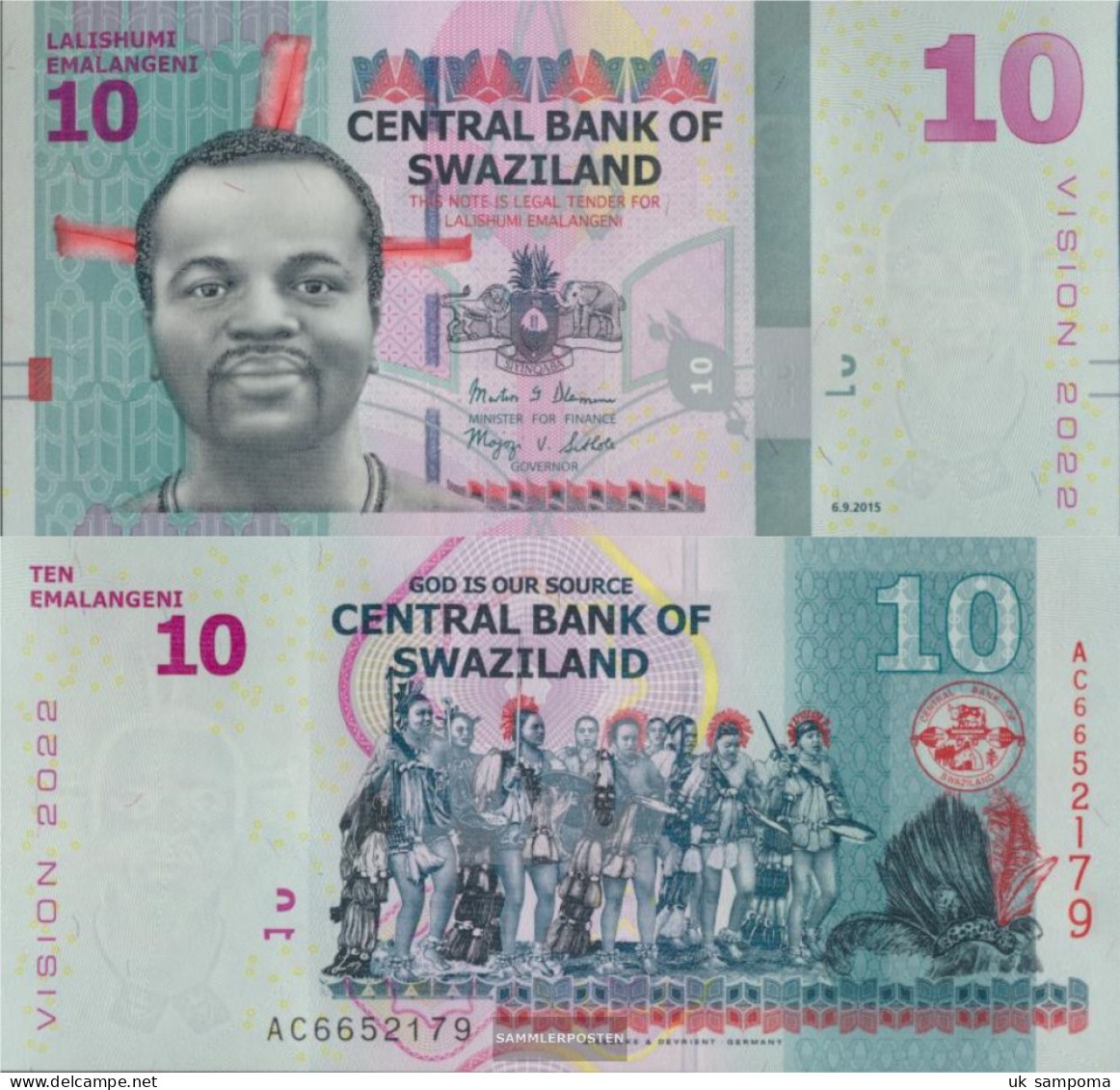 Swasiland Pick-number: 41 Uncirculated 2015 10 Emalangeni - Swaziland