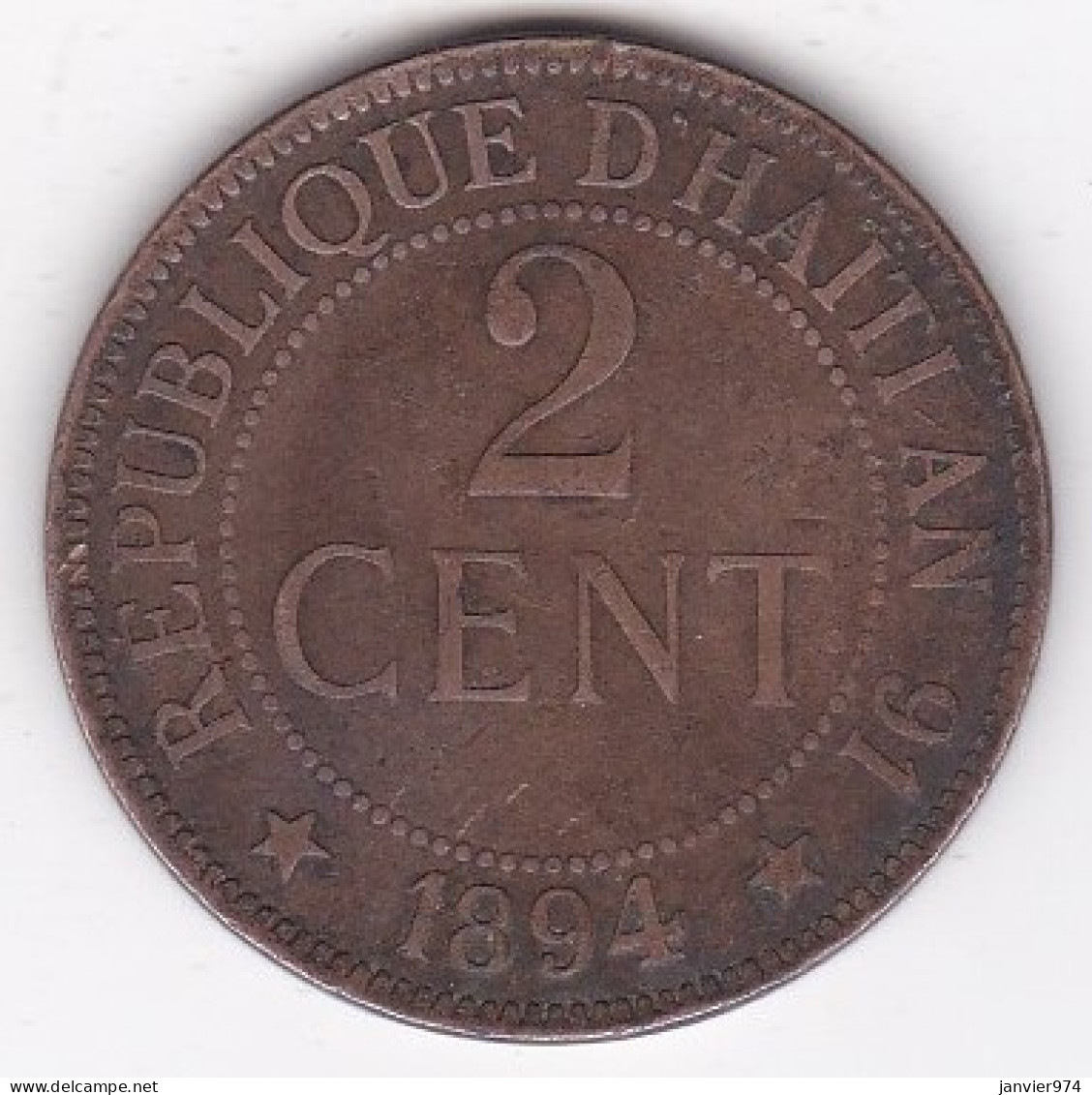 République D’Haiti , 2 Centimes 1894 An 91 , En Bronze , KM# 94 - Haití