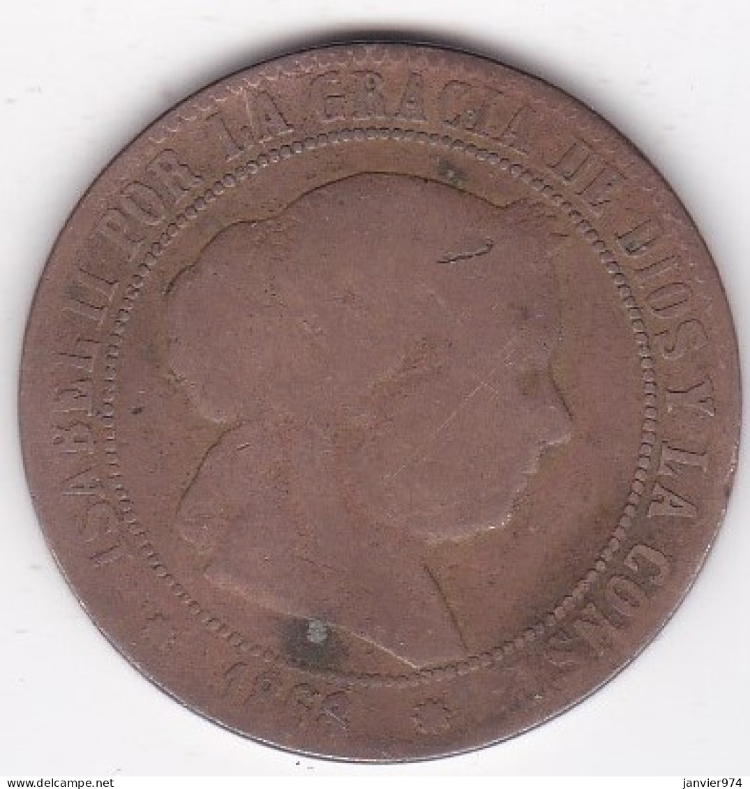 5 Centimos De Escudo 1868 Barcelone , Etoile à 8 Pointes,. Isabel II, En Bronze, KM# 635.1 - Primeras Acuñaciones