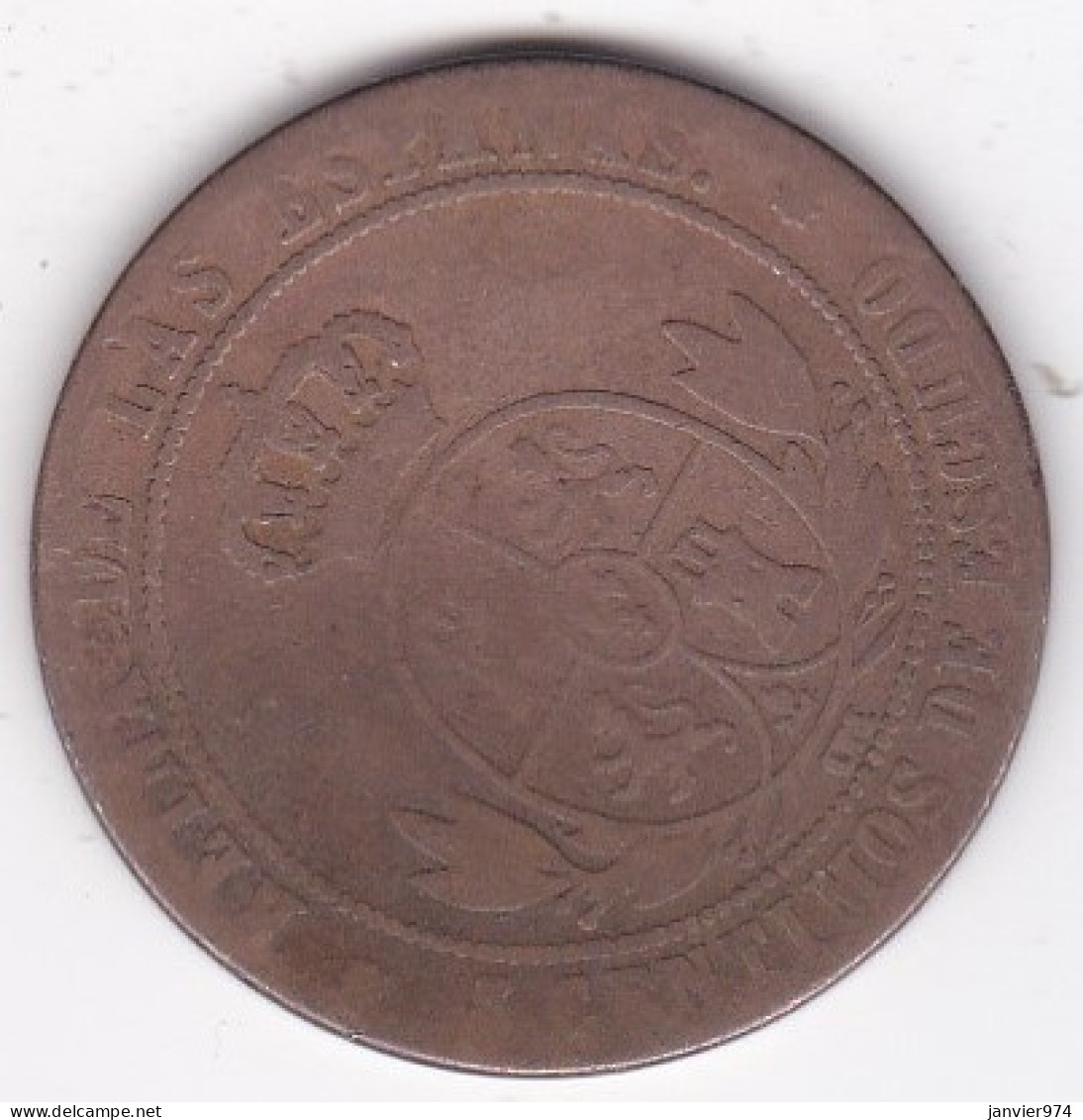 5 Centimos De Escudo 1868 Barcelone , Etoile à 8 Pointes,. Isabel II, En Bronze, KM# 635.1 - Eerste Muntslagen