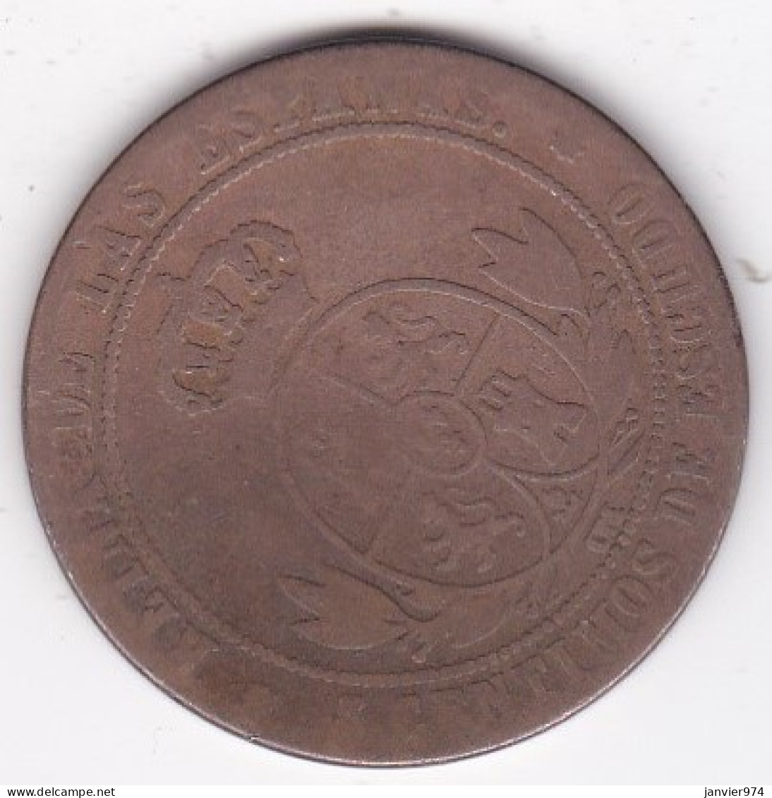 5 Centimos De Escudo 1868 Barcelone , Etoile à 8 Pointes,. Isabel II, En Bronze, KM# 635.1 - Premières Frappes