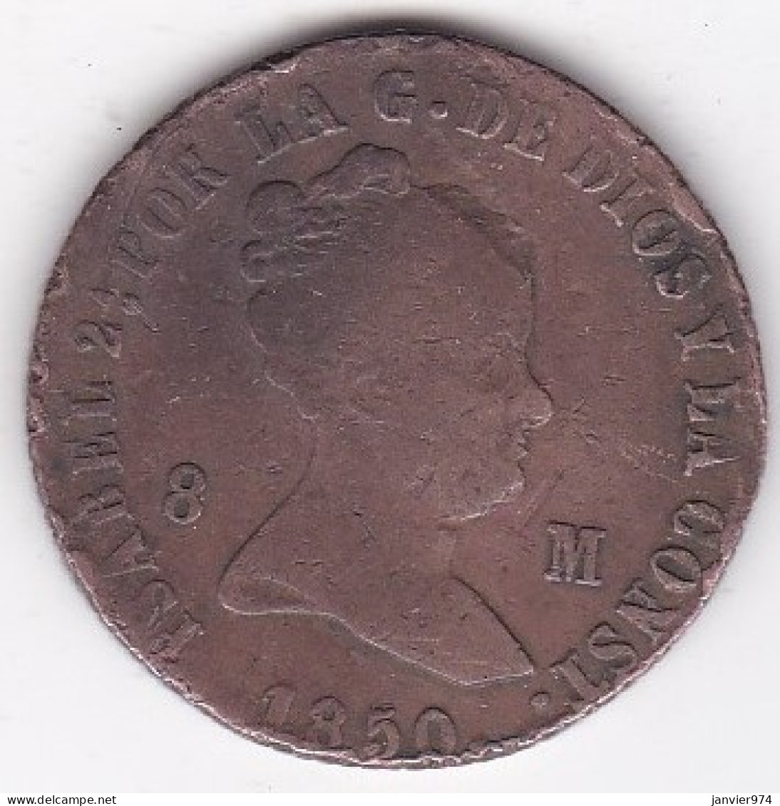 8 Maravedis 1850 JA Jubia, Isabel II, En Cuivre, KM# 531 - Primi Conii