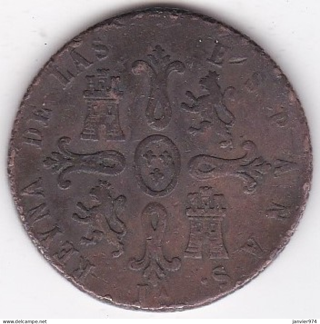 8 Maravedis 1850 JA Jubia, Isabel II, En Cuivre, KM# 531 - First Minting