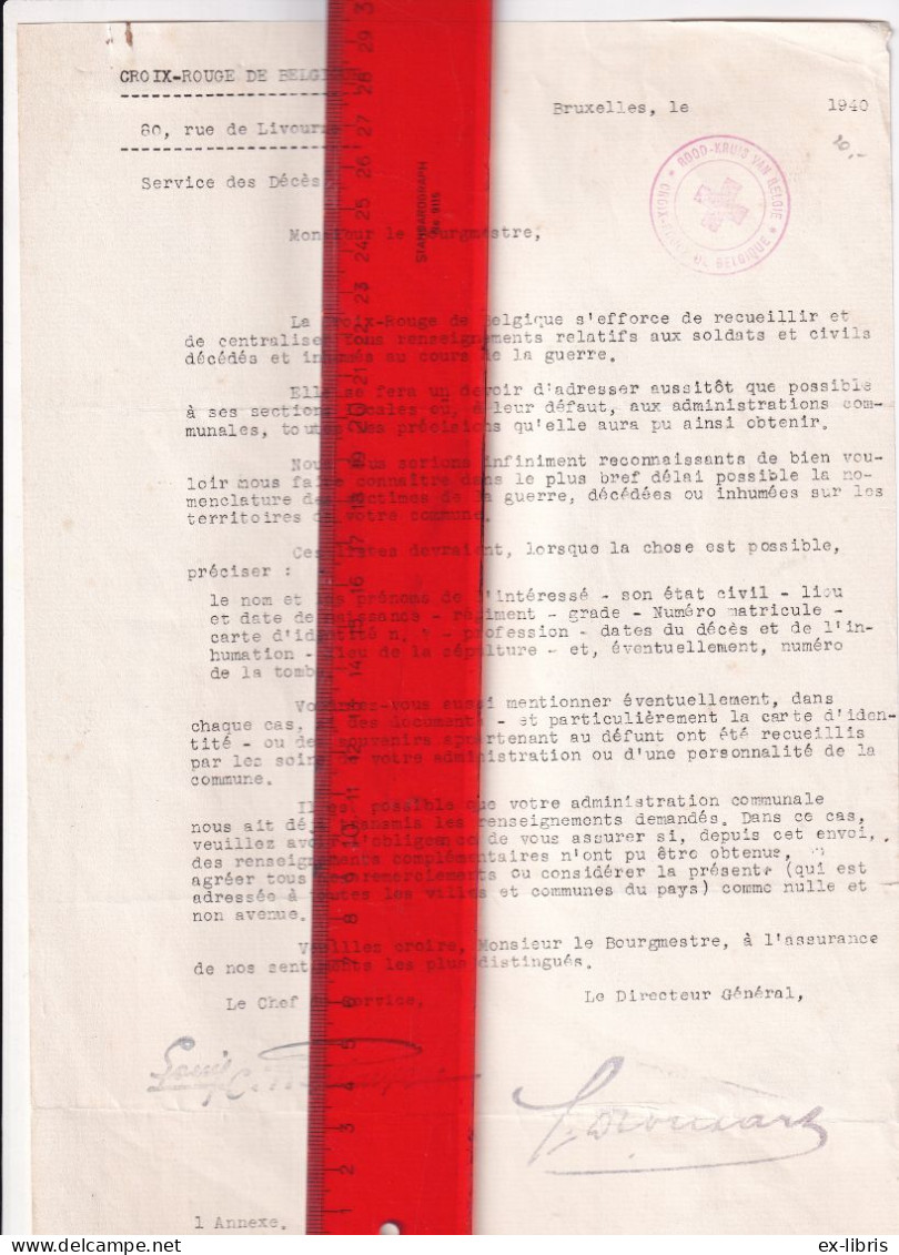 CROIX-ROUGE - Service Des Décès - Bruxelles 1940 - Documents