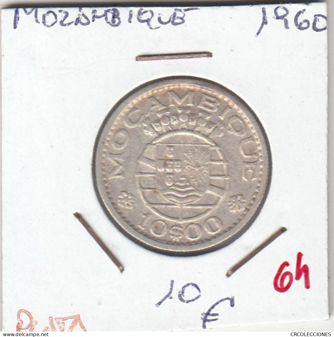 HEXP064 MONEDA MOZAMBIQUE 1960 PLATA 10 ESCUDOS SIN CIRCULAR - Mozambico