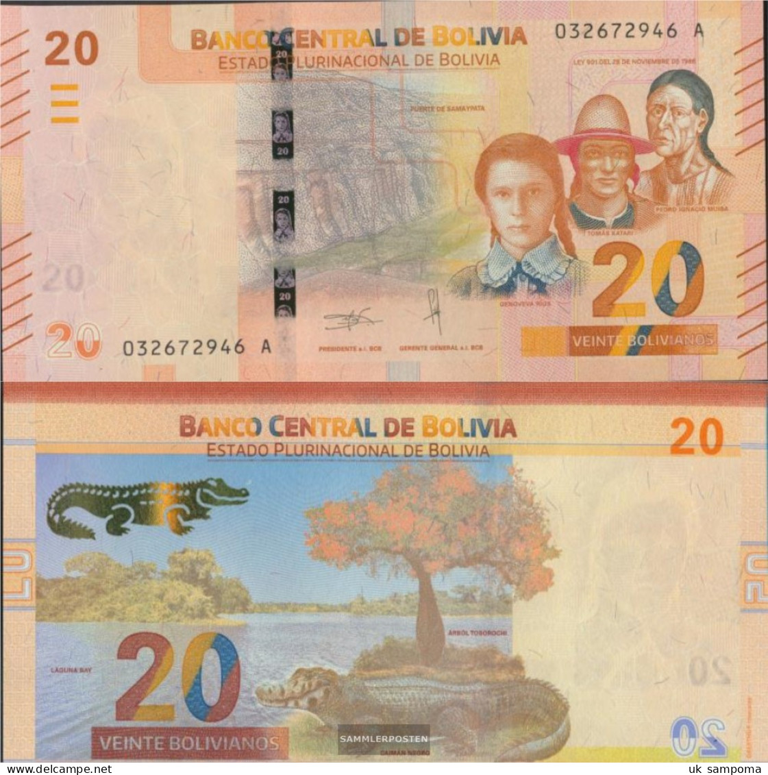 Bolivia Pick-number: 249 Uncirculated 2018 20 Bolivianos - Bolivia