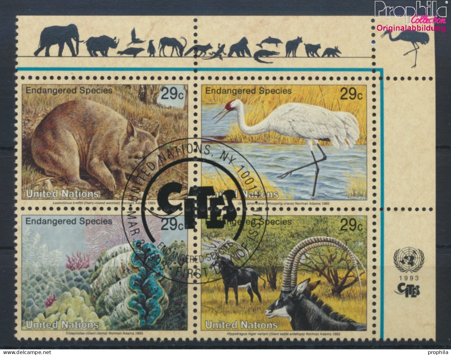 UNO - New York 644-647 Viererblock (kompl.Ausg.) Gestempelt 1993 Gefährdete Tiere (10036282 - Used Stamps