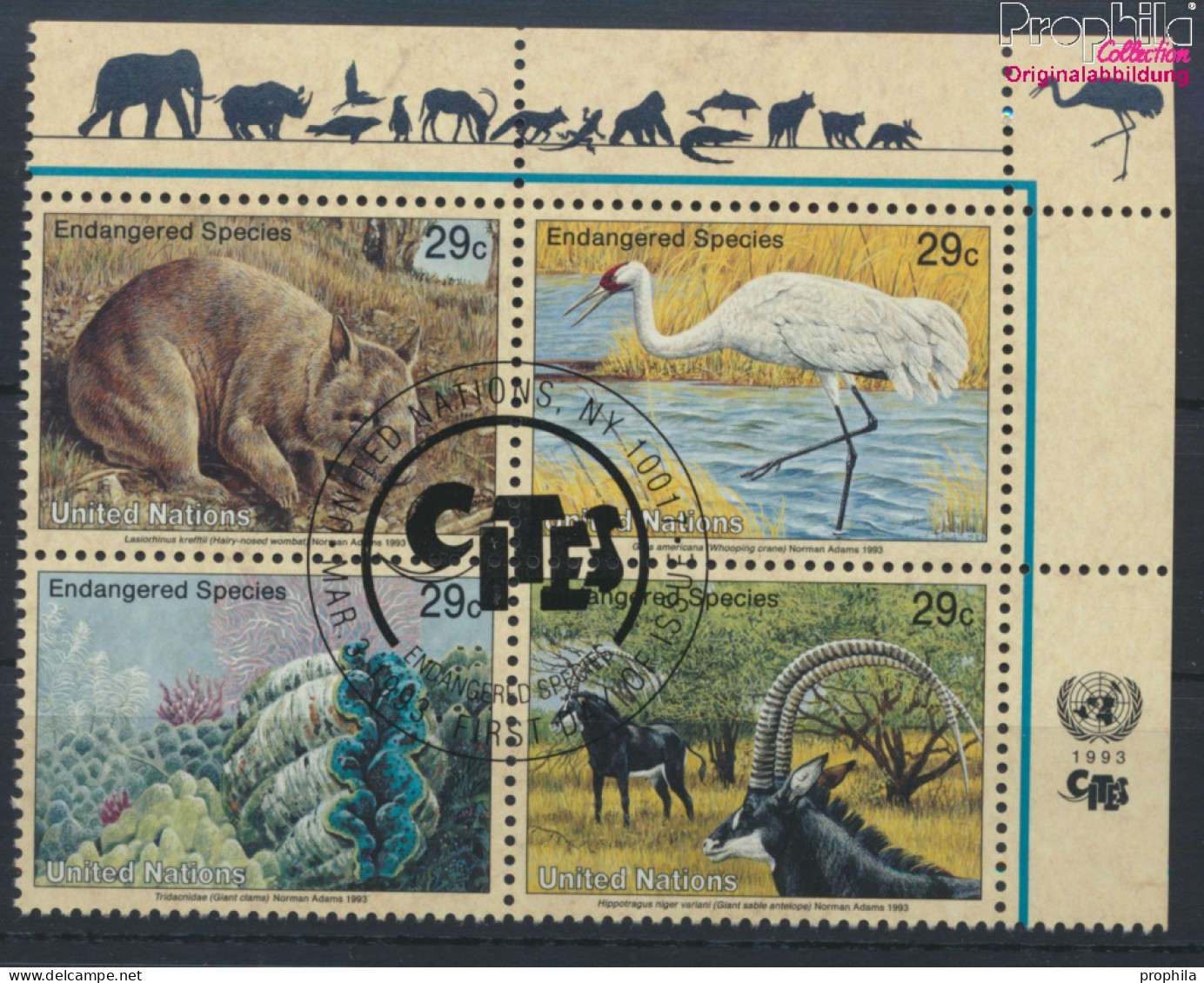 UNO - New York 644-647 Viererblock (kompl.Ausg.) Gestempelt 1993 Gefährdete Tiere (10036285 - Used Stamps