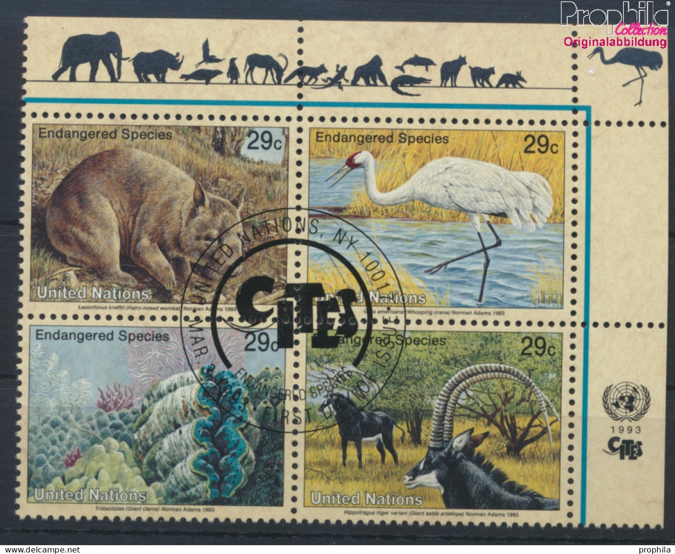 UNO - New York 644-647 Viererblock (kompl.Ausg.) Gestempelt 1993 Gefährdete Tiere (10036286 - Used Stamps