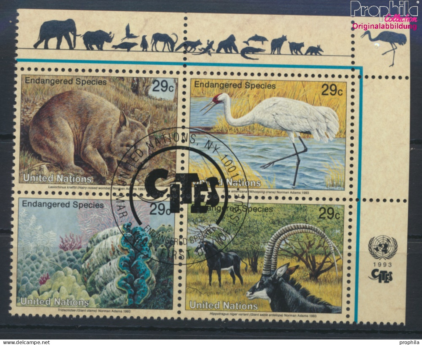 UNO - New York 644-647 Viererblock (kompl.Ausg.) Gestempelt 1993 Gefährdete Tiere (10036292 - Used Stamps