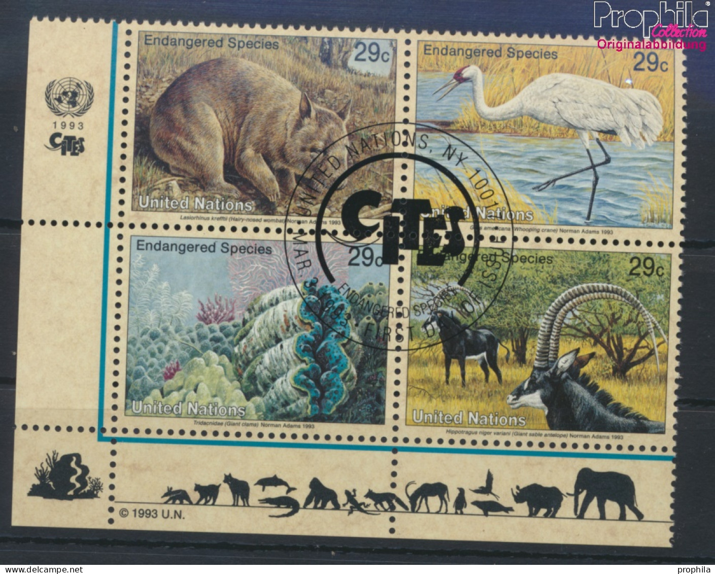 UNO - New York 644-647 Viererblock (kompl.Ausg.) Gestempelt 1993 Gefährdete Tiere (10036293 - Used Stamps