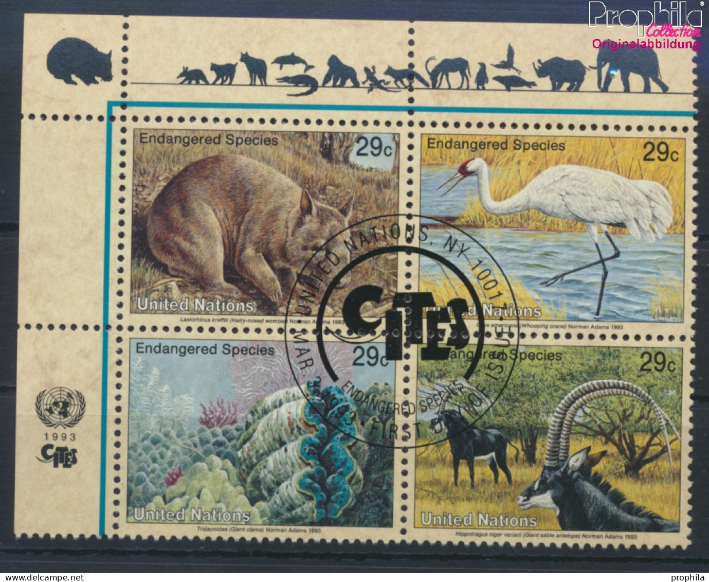 UNO - New York 644-647 Viererblock (kompl.Ausg.) Gestempelt 1993 Gefährdete Tiere (10036295 - Used Stamps