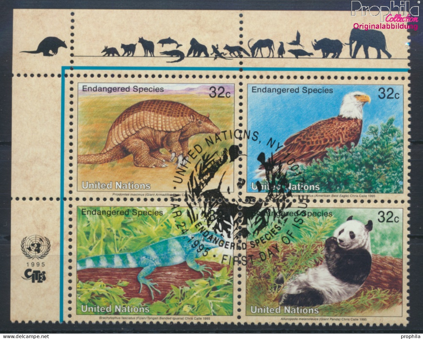 UNO - New York 681-684 Viererblock (kompl.Ausg.) Gestempelt 1995 Gefährdete Tiere (10036719 - Used Stamps